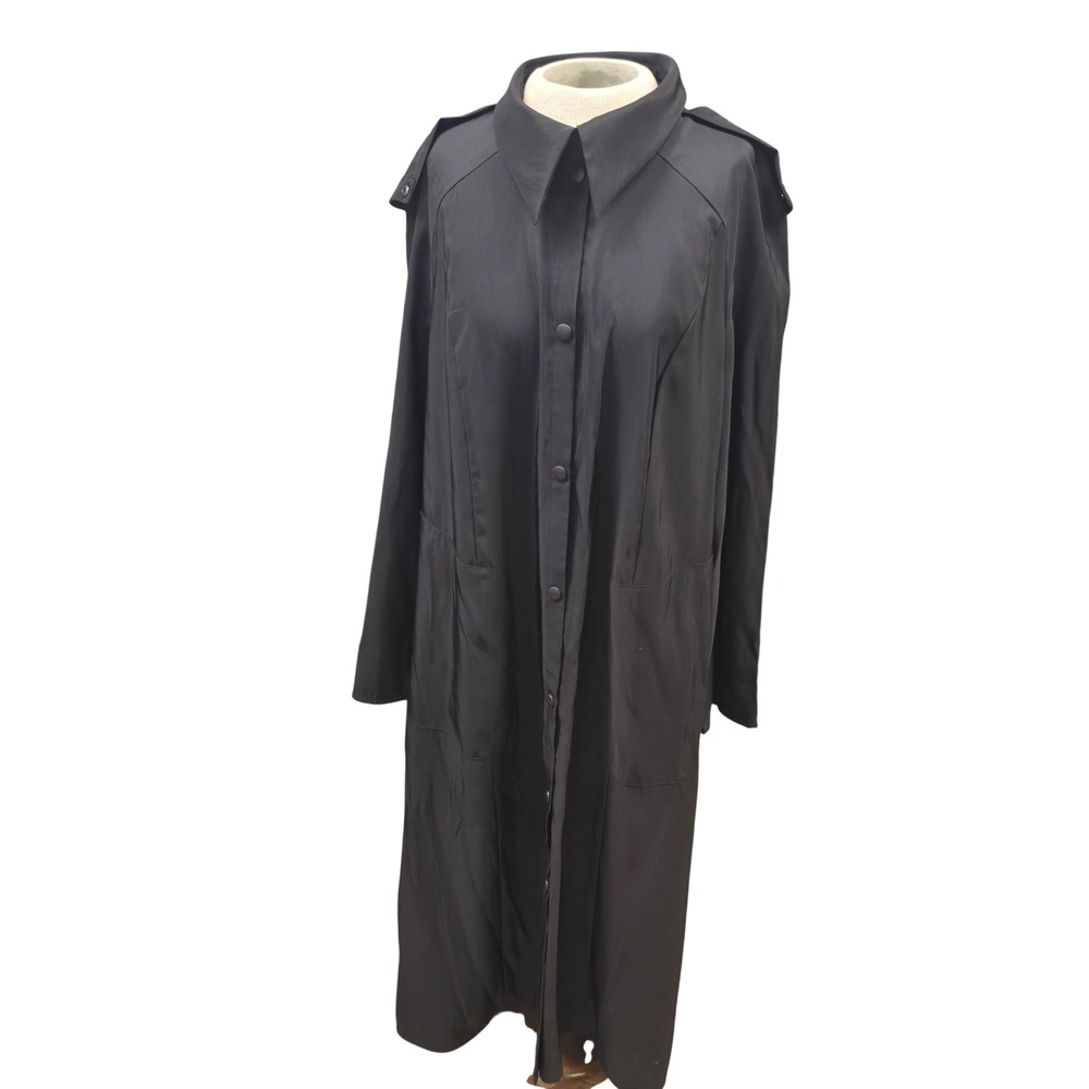 Babette Duster Coat Women Medium Black Good Hooded Snap Front 18Q9338